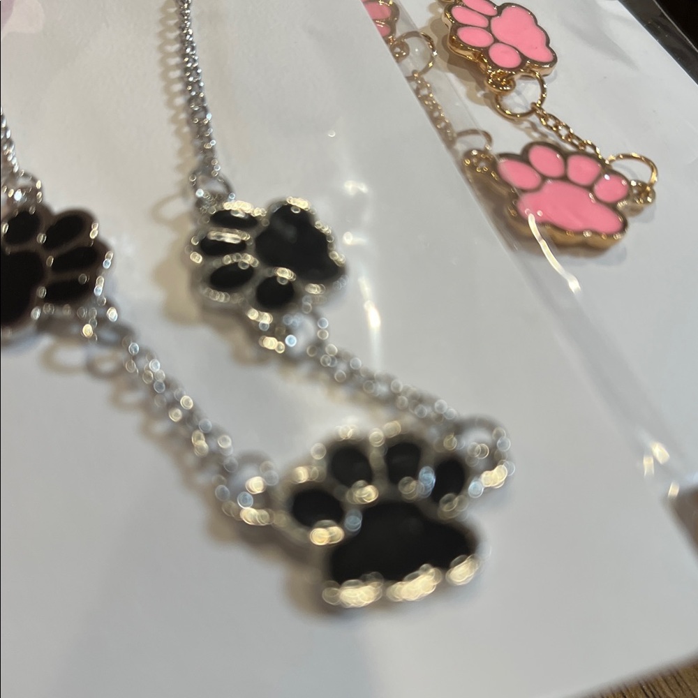 2 Piece Bundle PAW Necklace Set - Pink and Black - Picture 2 of 2